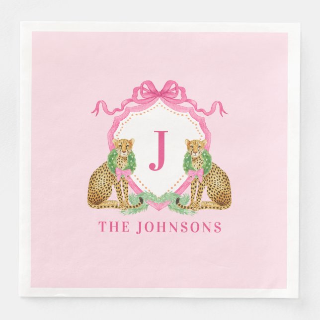 Christmas Wreath Leopard Crest Monogram  Pappersservett (Framsida)