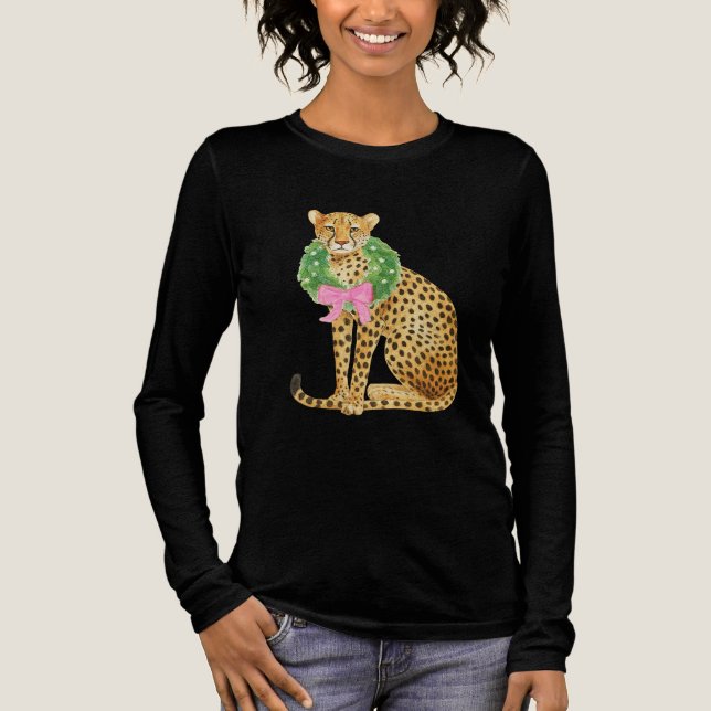 Christmas Wreath Leopard  T Shirt (Framsida)