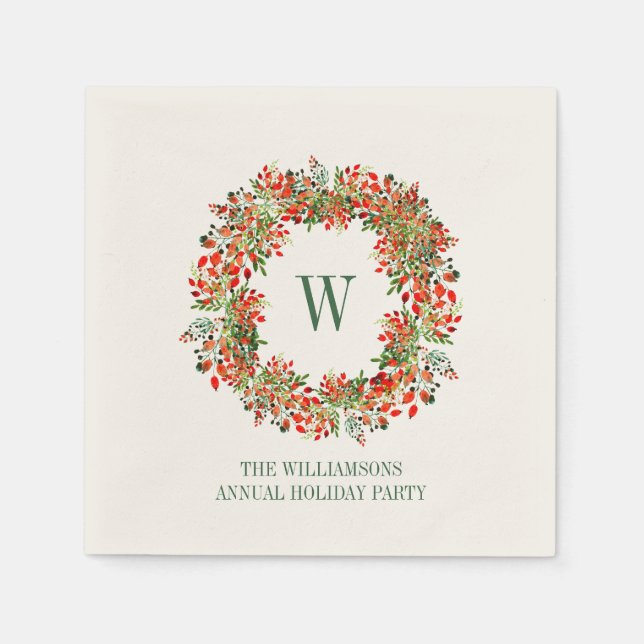 Christmas Wreath Monogram Name Holiday Party Pappersservett (Framsidan)