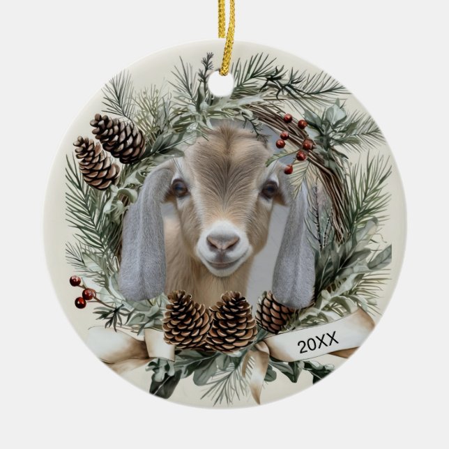 Christmas Wreath Nubian Goat  Julgransprydnad Keramik (Framsidan)