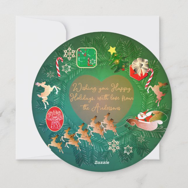 Christmas Wreath + Photo Flat Holiday Card Julkort (Baksida)