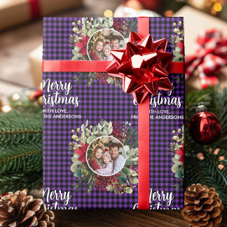 Christmas Wreath Plaids Family Photo Personalized Presentpapper