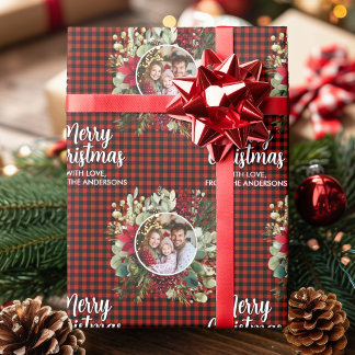 Christmas Wreath Plaids Family Photo Personalized Presentpapper