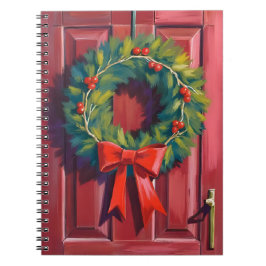Christmas Wreath Red Door Watercolor Holiday Anteckningsbok