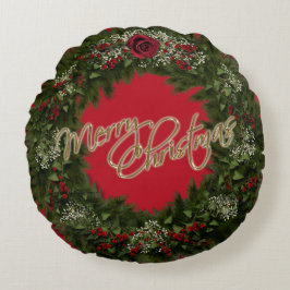 Christmas Wreath Round Pillow Rund Kudde
