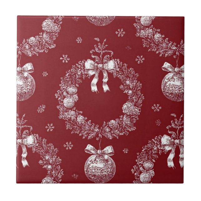 Christmas Wreath Toile on Deep Red Kakelplatta (Framsidan)