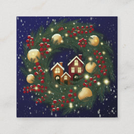 Christmas wreath with pine branches fyrkantigt visitkort