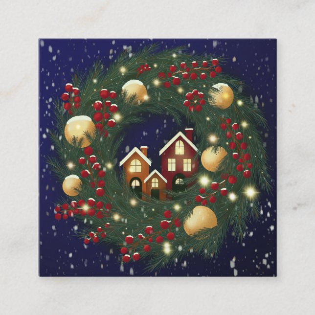 Christmas wreath with pine branches fyrkantigt visitkort (Framsida)