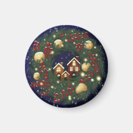 Christmas wreath with pine branches magnet