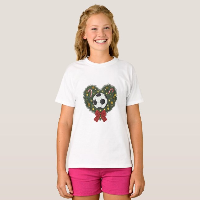 Christmas Wreath with Soccer Ball T Shirt (Hel framsida)
