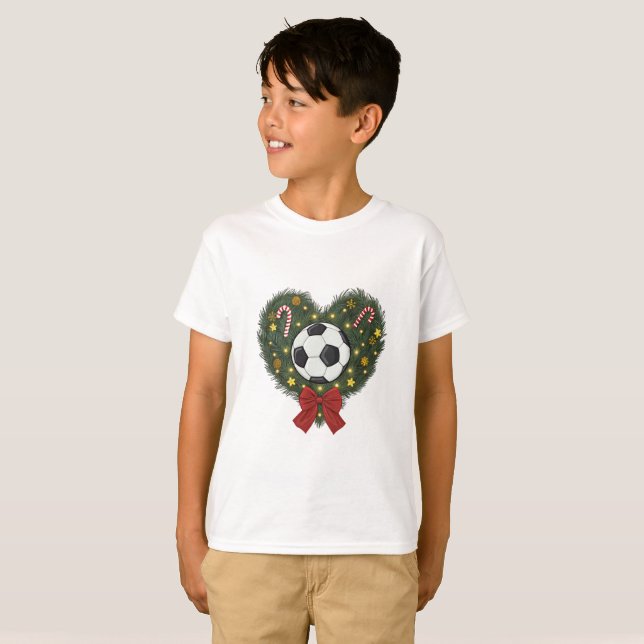 Christmas Wreath with Soccer Ball T Shirt (Hel framsida)