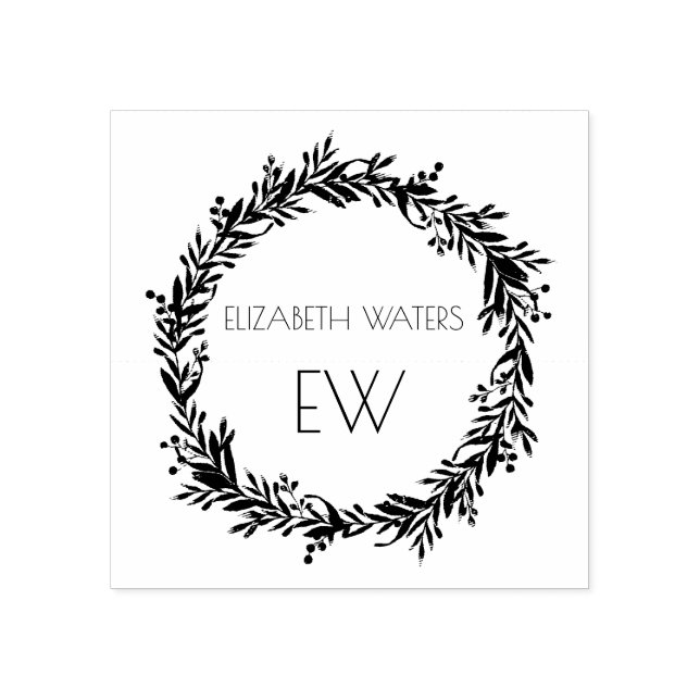 CHRISTMAS WREATH WOOD ART FRIMÄRKE MED INITIALER STÄMPEL (Tryck)