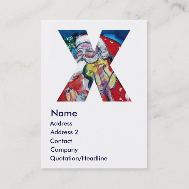 CHRISTMAS X BREV / SANTA MED VIOLIN MONOGRAM VISITKORT (Framsida)