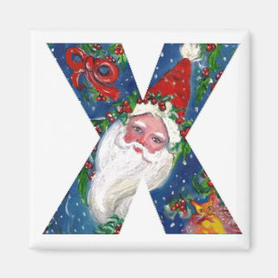 CHRISTMAS X BREV / SANTA RED RIBBON MONOGRAM MAGNET