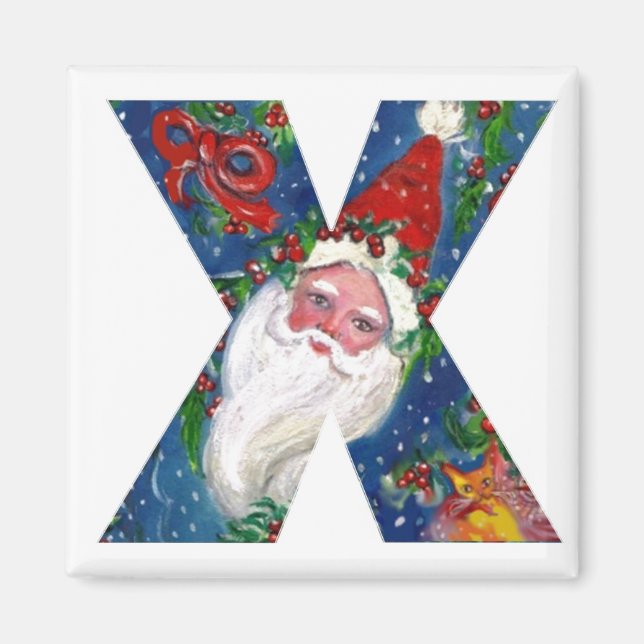 CHRISTMAS X BREV / SANTA RED RIBBON MONOGRAM MAGNET (Framsidan)