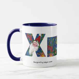 CHRISTMAS X BREV / SANTA RED RIBBON MONOGRAM MUGG