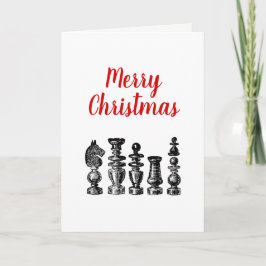 Christmas Xmas - Chess Pieces Vintage Art Helgkort