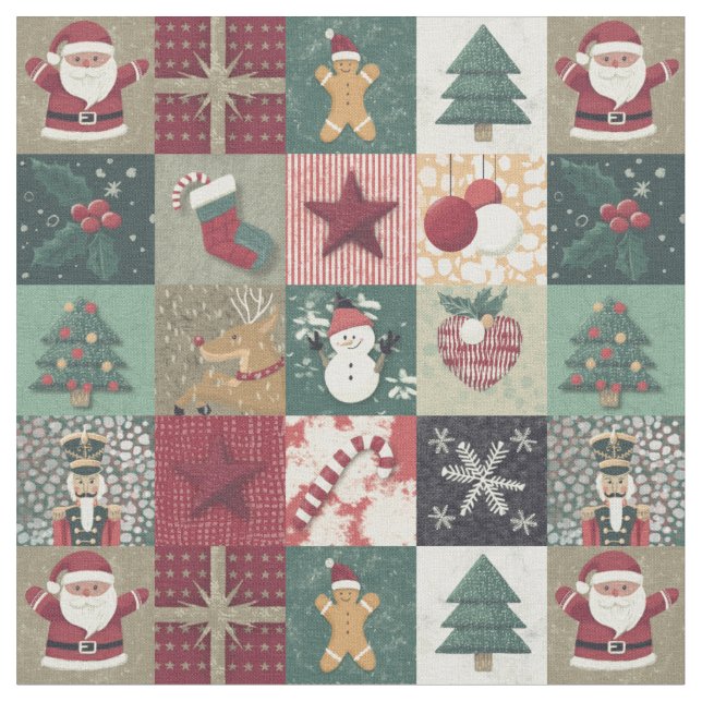 Christmas (Xmas) patchwork Tyg (Närbild)
