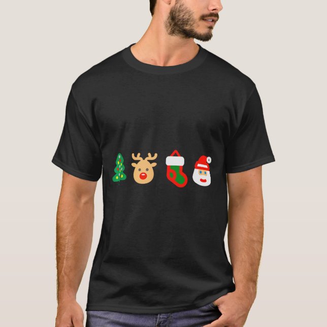 Christmas Xmas Santa, Tree, Stocking, Reindeer Des T Shirt (Framsida)