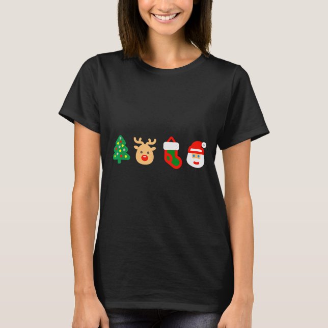 Christmas Xmas Santa, Tree, Stocking, Reindeer Des T Shirt (Framsida)