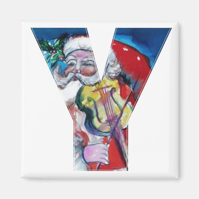 CHRISTMAS Y BREV / SANTA MED VIOLIN MONOGRAM MAGNET (Framsidan)