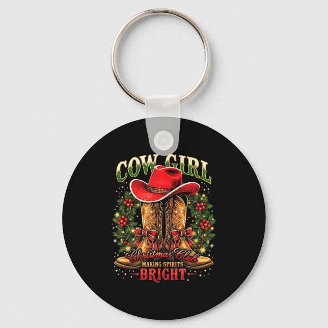Christmas Y'all Xmas Coquette Cowgirl Let’s Go Gir Nyckelring (Framsida)