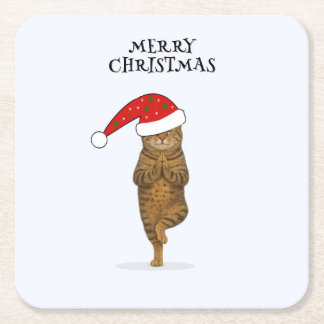 Christmas yoga cat your text underlägg papper kvadrat