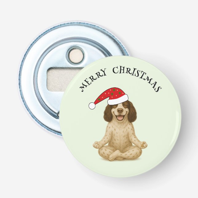Christmas yoga spaniel your text flasköppnare (Framsidan)
