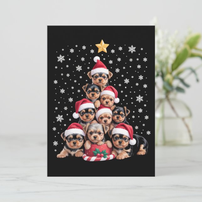 Christmas Yorkie Dogs Lover Tree Xmas Pet Animal Inbjudningar (Stående Fram)