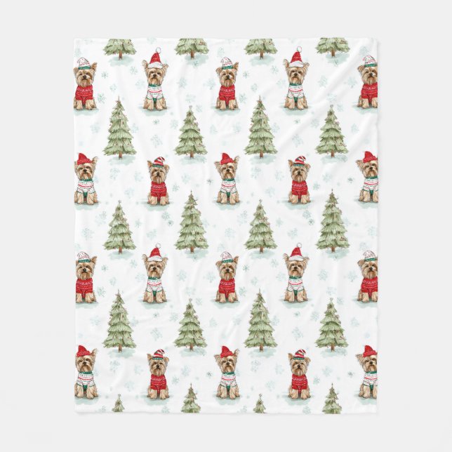 Christmas Yorkies Dog Fleecefilt (Framsidan)