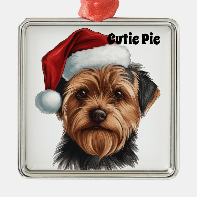 CHRISTMAS YORKSHIRE TERRIER HUND AND SANTA HAT JULGRANSPRYDNAD METALL (Framsidan)