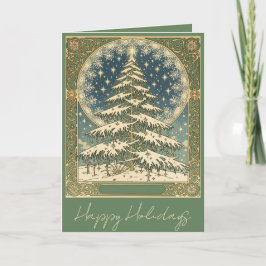 Christmas Yule Tree Snowflakes and Stars Art Nouve Helgkort
