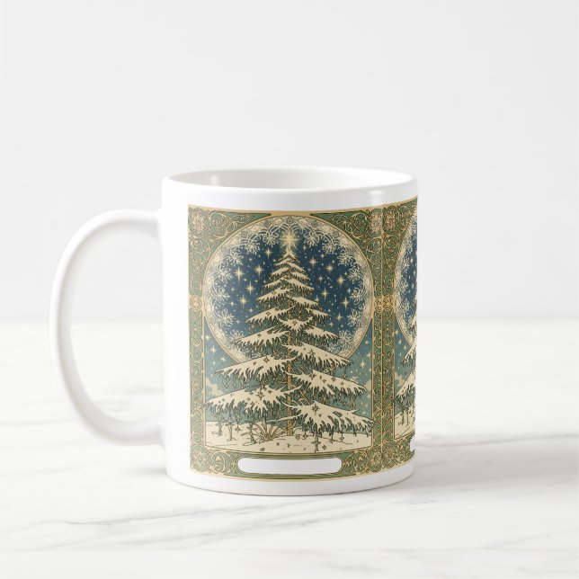 Christmas Yule Tree Snowflakes and Stars Art Nouve Kaffemugg (Vänster)