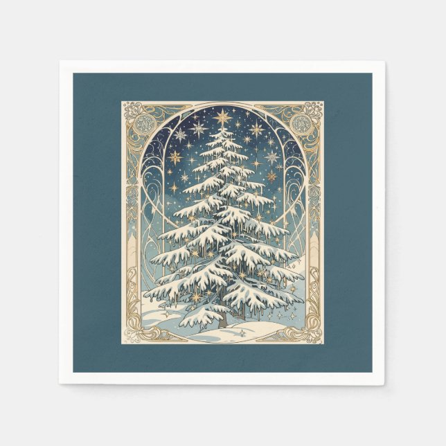 Christmas Yule Tree With Snow Laden Branches Pappersservett (Framsidan)