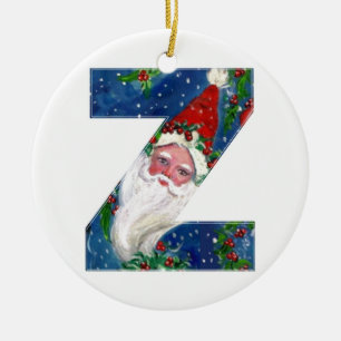 CHRISTMAS Z BREV / JULTOMTEN MED RÖTT RIBON JULGRANSPRYDNAD KERAMIK