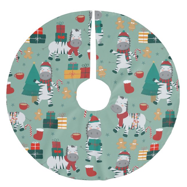 christmas zebra, helgdag ful julafton på vintern julgransmatta borstad polyester (Framsidan)