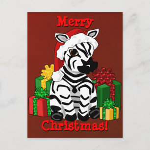 Christmas Zebra Postcard Helg Vykort