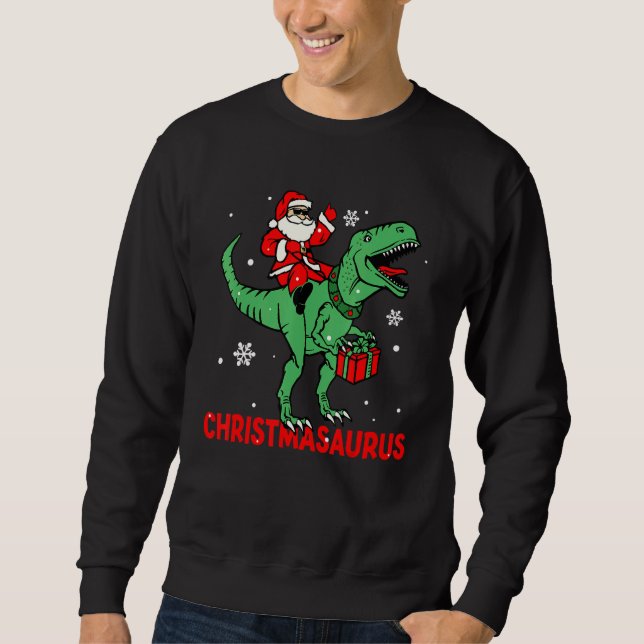 Christmasaurus Santa Dinosaur Rex Christmas Pajama Lång Ärmad Tröja (Framsida)