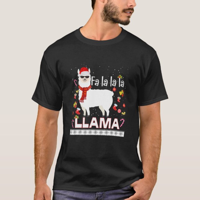 Christmasfa LA Llama Santa Hat Ugly Julafton Träd  T Shirt (Framsida)