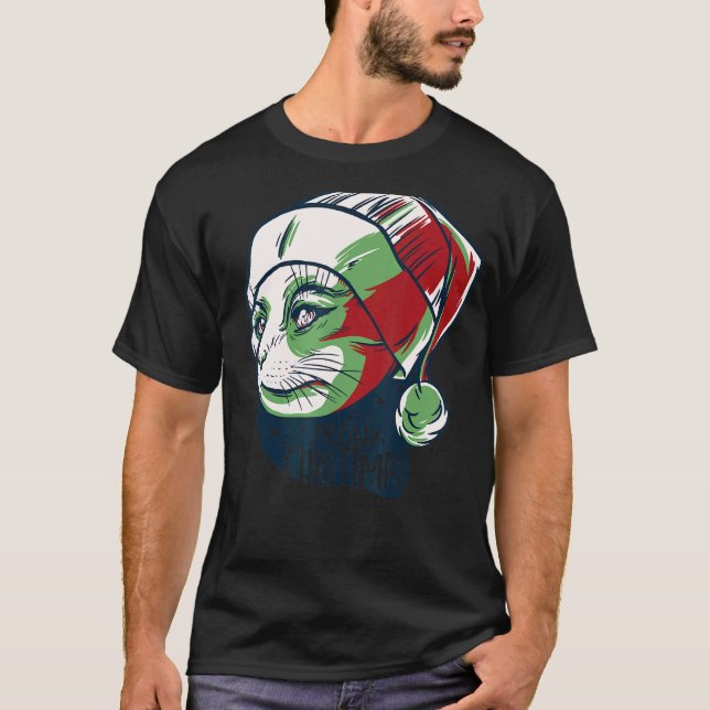 Christmask Cat Meowy Catmas Men Women T Shirt (Framsida)