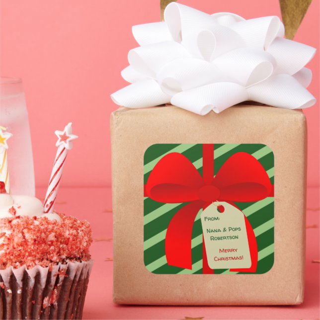 Christmassy Bow Gift Märkre Fyrkantigt Klistermärke (Fest)