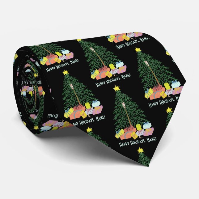 Christmast Träd Black Neck Tie Slips (Rullad)