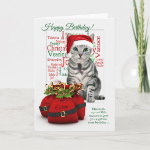 Christmastime Birthday Anpassningsbar Tabby katt Helgkort