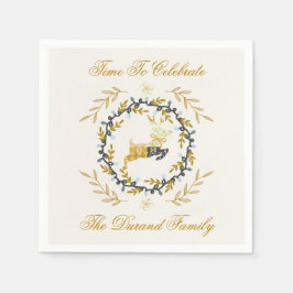 Christmastime Deer with Wreath Yellow Cream Pappersservett