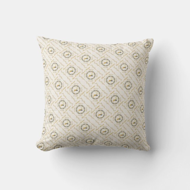 Christmastime Deer & Wreath Yellow Cream Pattern Kudde (Framsida)