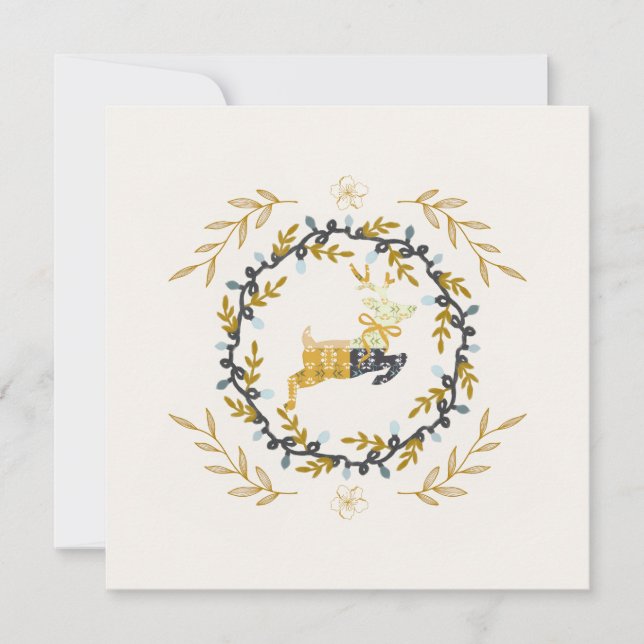 Christmastime Deer Yellow Cream Flat Card (Framsida)