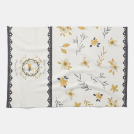 Christmastime Deer Yellow Cream Floral Blue Kökshandduk