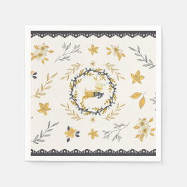 Christmastime Deer Yellow Cream Floral Blue Pappersservett