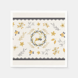 Christmastime Deer Yellow Cream Floral Blue Pappersservett