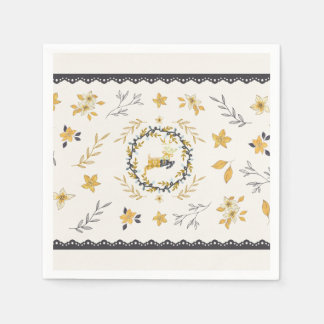 Christmastime Deer Yellow Cream Floral Blue Pappersservett
